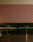 Petal Dawn Terracotta art deco fan wallpaper in an intimate luxury cocktail lounge