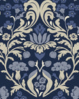 Petal Reflection Midnight floral damask wallpaper in midnight and ivory