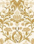 Petal Reflection Ochre floral damask wallpaper in ochre and cream
