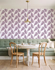 Pewter Fern Plum fern wallpaper as a feature wall in a sunlit breakfast nook