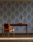 Porcelain Bouquet Inkwell damask wallpaper as a feature wall in a home study