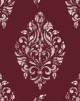 Porcelain Bouquet Oxblood damask wallpaper in oxblood and blush