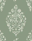 Porcelain Bouquet Sage damask wallpaper in sage and cream