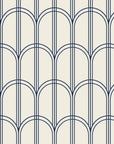 Quiet Grace Midnight minimalist arch wallpaper in midnight and ivory