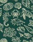 Quiet Reef Emerald sea life wallpaper in emerald and champagne