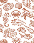 Quiet Reef Terracotta sea life wallpaper in terracotta and white