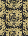 Serene Blossom Noir damask wallpaper in black and gold