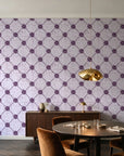 Shadow Garden Plum lattice floral wallpaper in an elegant dining room