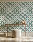 Signal & Edge Sage geometric wallpaper on the wall of a grand entry foyer