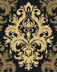 Silent Bouquet Noir damask wallpaper in black and gold