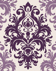 Silent Bouquet Plum damask wallpaper in plum and pearl