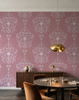 Silent Spring Rose damask wallpaper in an elegant dining room