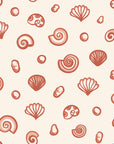Sketched Seashells Coral seashell wallpaper in coral and cream