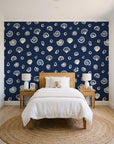 Sketched Seashells Midnight seashell wallpaper in a bright, cheerful child's bedroom