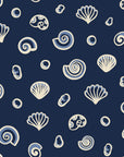 Sketched Seashells Midnight seashell wallpaper in midnight and ivory