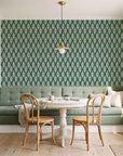 Smoke Ancestry Forest geometric wallpaper as a feature wall in a sunlit breakfast nook