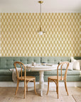 Smoke Ancestry Ochre geometric wallpaper as a feature wall in a sunlit breakfast nook