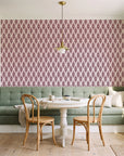 Smoke Ancestry Oxblood geometric wallpaper as a feature wall in a sunlit breakfast nook