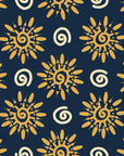 Solstice Bloom Midnight folk sun wallpaper in midnight and gold