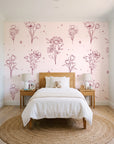 Star & Petal Rose wildflower line art wallpaper in a bright, cheerful child's bedroom