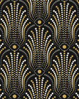 Starlit Swirl Onyx dotted art deco fan wallpaper in black and brass