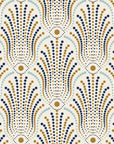 Starlit Swirl Pearl dotted art deco fan wallpaper in pearl and navy
