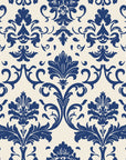 Twilight Garden Veil Indigo damask wallpaper in indigo and linen