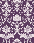Twilight Garden Veil Plum damask wallpaper in plum and pearl
