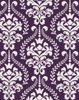 Veiled Botany Plum damask wallpaper in plum and pearl