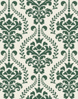 Veiled Botany Sage damask wallpaper in sage and linen