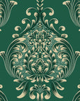 Vintage Eden Emerald damask wallpaper in emerald and champagne