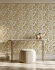 Willow Trace Ochre willow vine wallpaper on the wall of a grand entry foyer