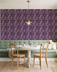 Willow Trace Plum willow vine wallpaper as a feature wall in a sunlit breakfast nook