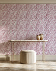 Willow Trace Rose willow vine wallpaper on the wall of a grand entry foyer