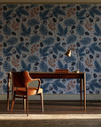 Winter Forage Slate pine bough and berry wallpaper as a feature wall in a home study