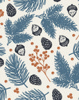 Winter Forage Slate pine bough and berry wallpaper in slate blue and linen
