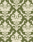 Woodland Blossom Veil Olive damask wallpaper in olive and cream