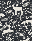 Woodland Hush Charcoal woodland animal wallpaper in charcoal and cream