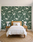Woodland Hush Forest woodland animal wallpaper in a bright, cheerful child's bedroom