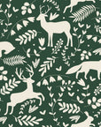 Woodland Hush Forest woodland animal wallpaper in forest green and cream