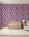 Woven Whisper Aubergine abstract heart wallpaper in a calm, light-filled nursery