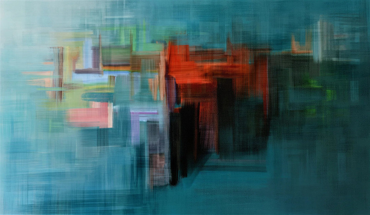City Submerged teal abstract cityscape — wall mural for kitchens