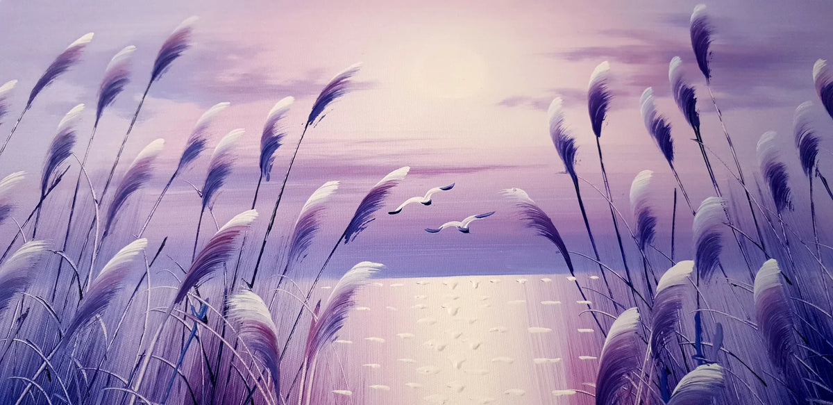 Silver Plumes lavender sunset pampas grass — wall mural for dining rooms