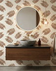 Acacia Scatter dainty leaf wallpaper creating ambiance in a serene bathroom