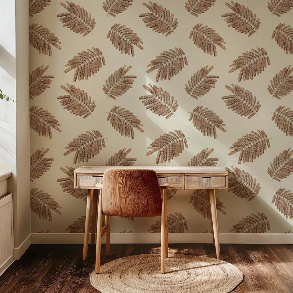 Designed for a refreshing, natural space, this print features small, scattered emerald leaves on a bright white base