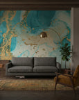 Aegean Marble serene turquoise gold marble adding character to a cozy bedroom