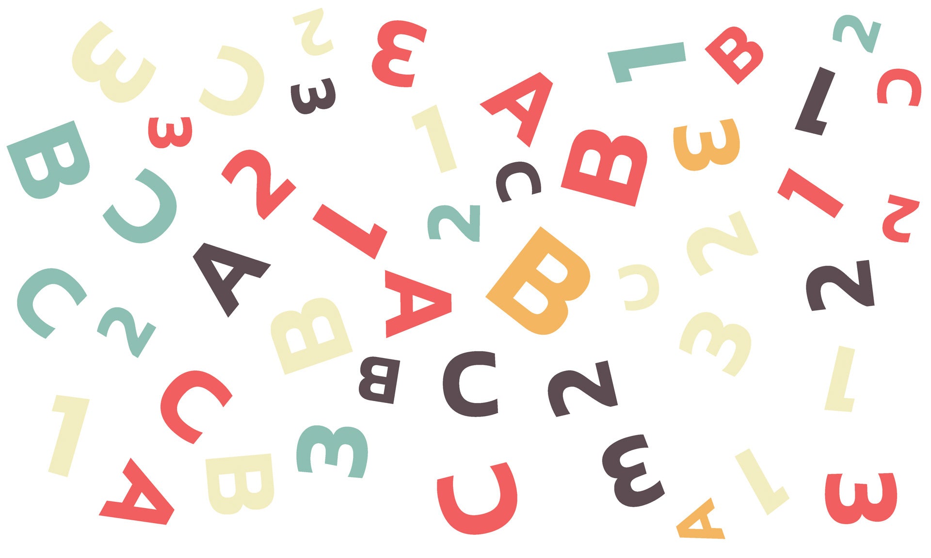 Educational wall covering featuring a vibrant, whimsical mix of letters and numbers
