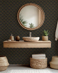 Navy and gold geometric arch peel-and-stick wallcovering featuring the Amber Arches design