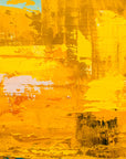 Amber Blaze golden abstract expressionist wallpaper creating ambiance in a serene bathroom