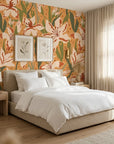 Amber Bloom autumnal floral wallpaper adding character to a cozy bedroom